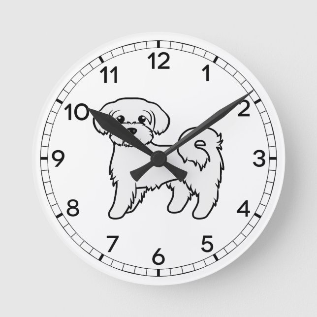Maltese Cute Cartoon Dog Illustration Round Clock (Front)