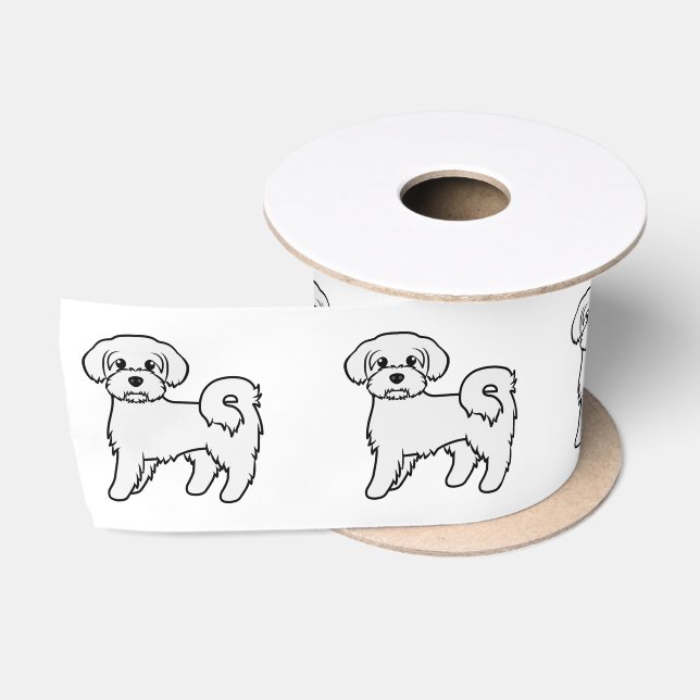 Maltese Cute Cartoon Dog Illustration Satin Ribbon (Spool)