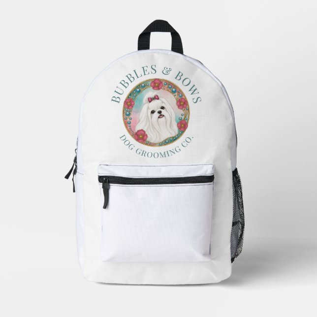 Maltese Cute Dog Grooming Kit Printed Backpack (Front)