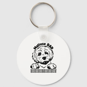Maltese Dad Black and White Design Maltese Dog Keychain