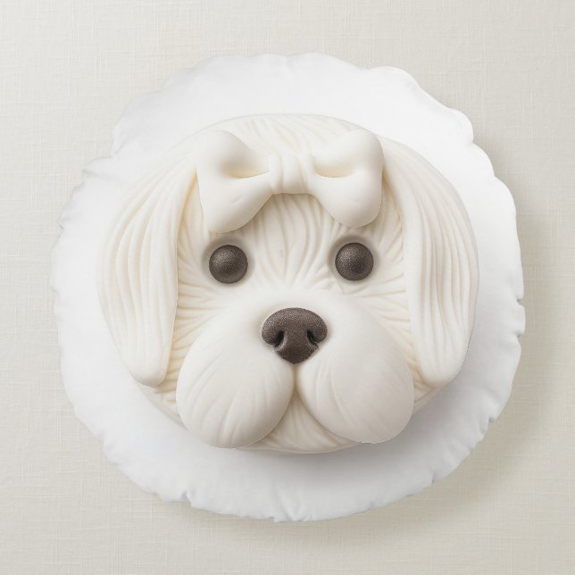 Maltese Dog 3D Inspired Round Pillow (Front)