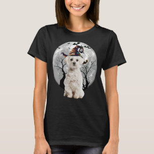Maltese Dog And Moon Halloween Costume Dog T-Shirt