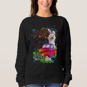 Maltese Dog Bunny Truck Hunting Eggs Tree Easter D Sweatshirt