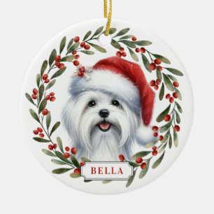 Maltese Dog Ceramic Circle Ornament