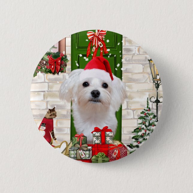Maltese Dog Christmas  2 Inch Round Button (Front)