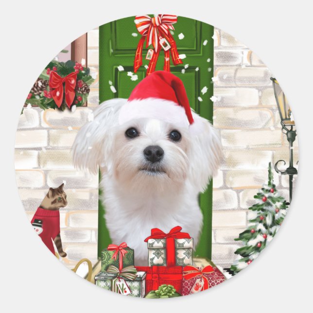 Maltese Dog Christmas  Classic Round Sticker (Front)