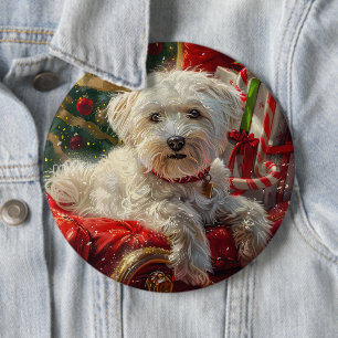 Maltese Dog Christmas Festive 6 Inch Round Button