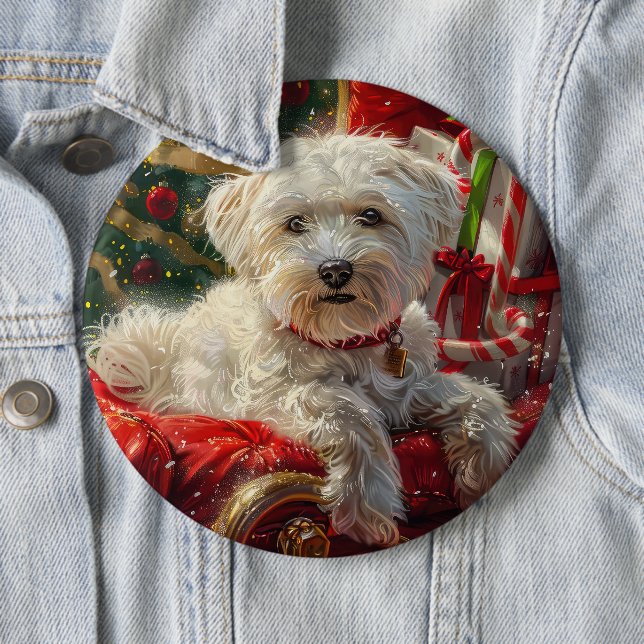 Maltese Dog Christmas Festive 6 Inch Round Button (In Situ)