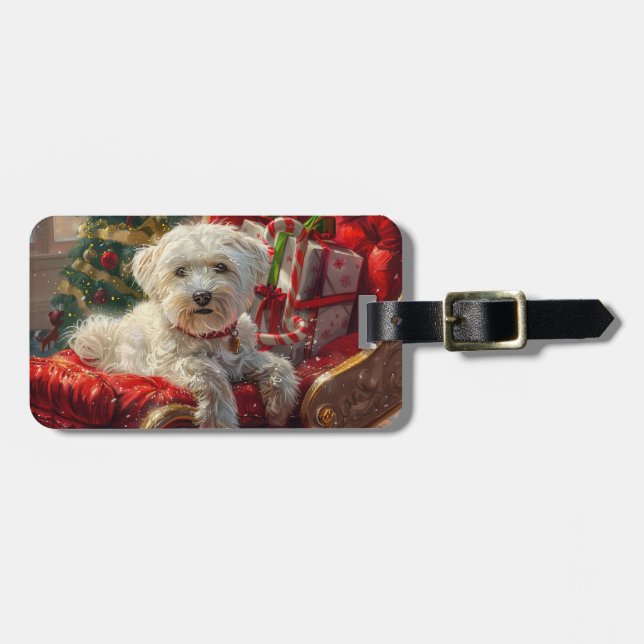 Maltese Dog Christmas Festive Luggage Tag (Front Horizontal)