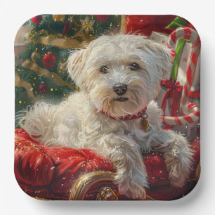 Maltese Dog Christmas Festive Paper Plate