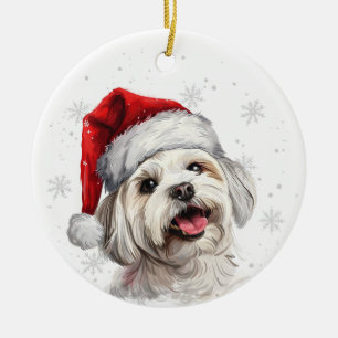 Maltese Dog Christmas Personalized Ceramic Ornament