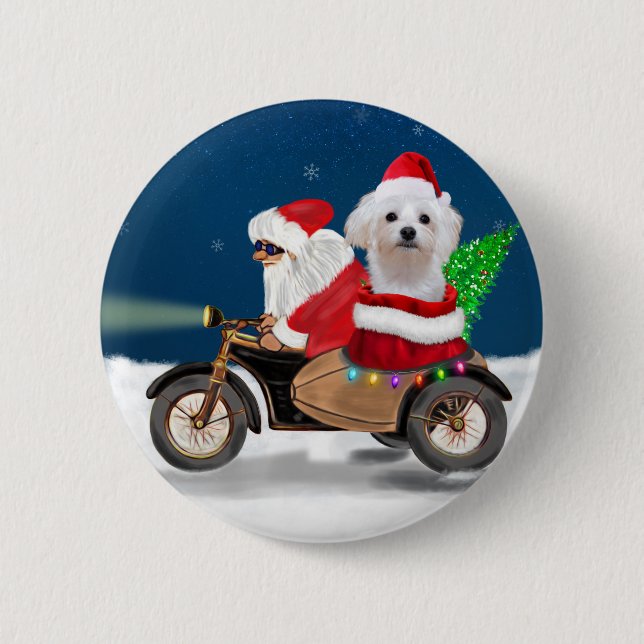 Maltese Dog Christmas Santa Claus  2 Inch Round Button (Front)