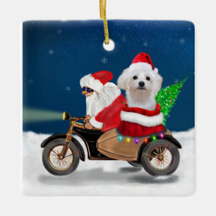 Maltese Dog Christmas Santa Claus  Ceramic Ornament