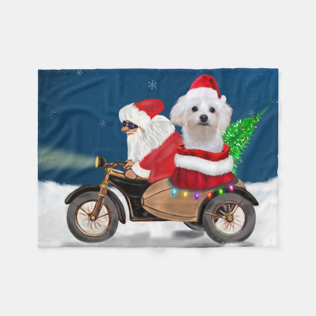 Maltese Dog Christmas Santa Claus  Fleece Blanket (Front (Horizontal))