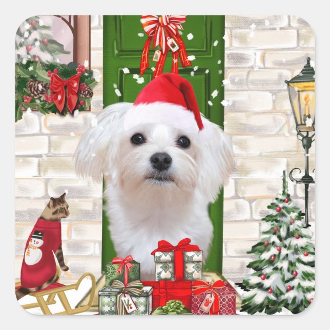 Maltese Dog Christmas  Square Sticker (Front)