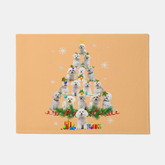  maltese dog christmas tree lights santa xmas dog  doormat