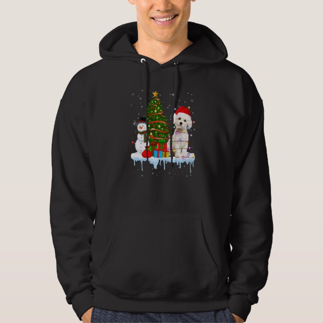 Maltese Dog Costume Santa Lights Hat In Snow Chris Hoodie (Front)