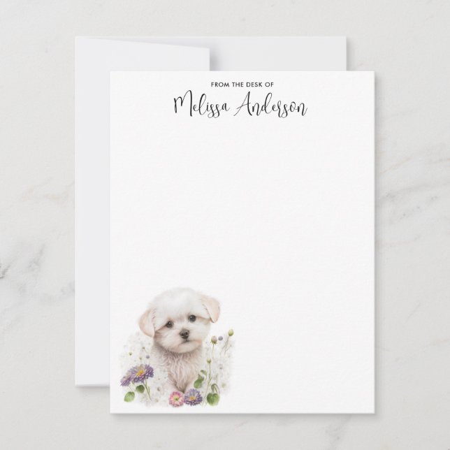 Maltese Dog Cute Puppy Watercolor Personalized Card (Front)