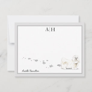 Maltese Dog Gray Border Monogram Personalized Card