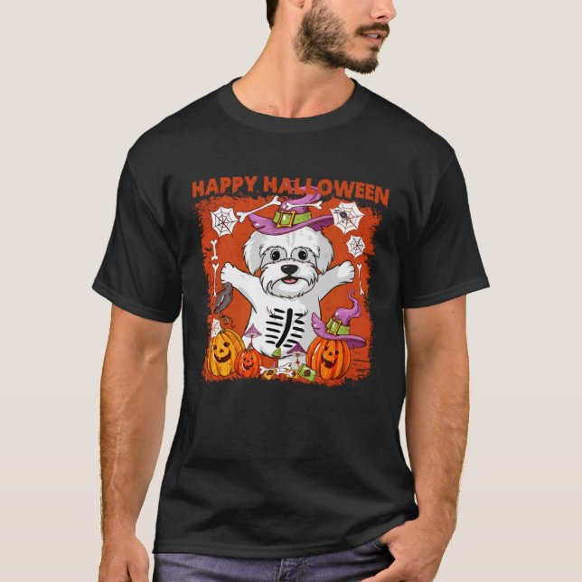 Maltese Dog Happy Halloween T-Shirt (Front)
