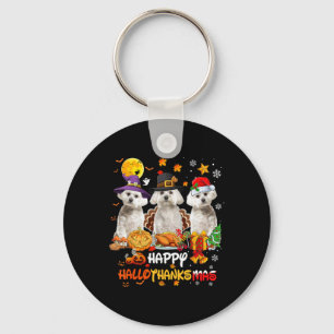 Maltese Dog Happy Halloween Thanksgiving Merry Chr Keychain