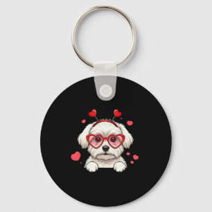 Maltese Dog Heart Headnd Valentine Maltese Womens  Keychain