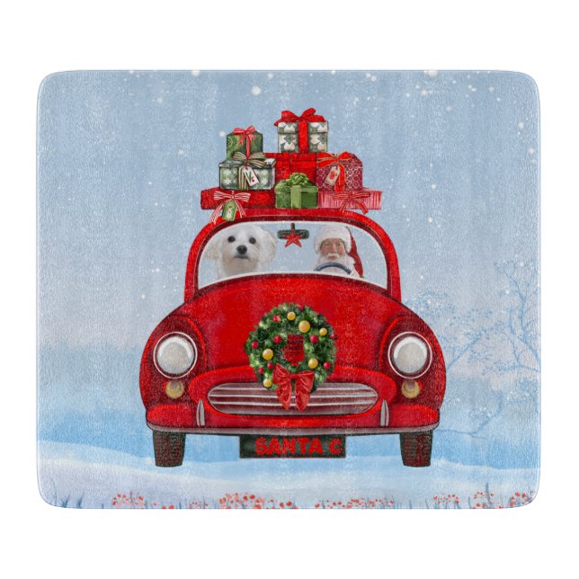 Maltese Dog In Car With Santa Claus  Cutting Board (Front)