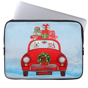 Maltese Dog In Car With Santa Claus  Laptop Sleeve