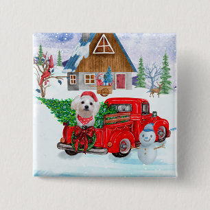 Maltese Dog In Christmas Delivery Truck Snow 2 Inch Square Button