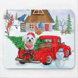 Maltese Dog In Christmas Delivery Truck Snow Mouse Pad