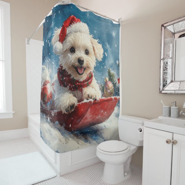 Maltese Dog in Sledge Let it Snow Christmas (In Situ)