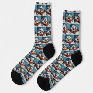 Maltese Dog in Sledge Let it Snow Christmas Socks