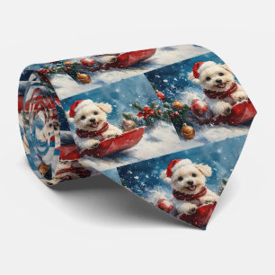 Maltese Dog in Sledge Let it Snow Christmas Tie