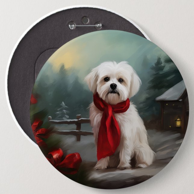 Maltese Dog in Snow Christmas  6 Inch Round Button (Front & Back)