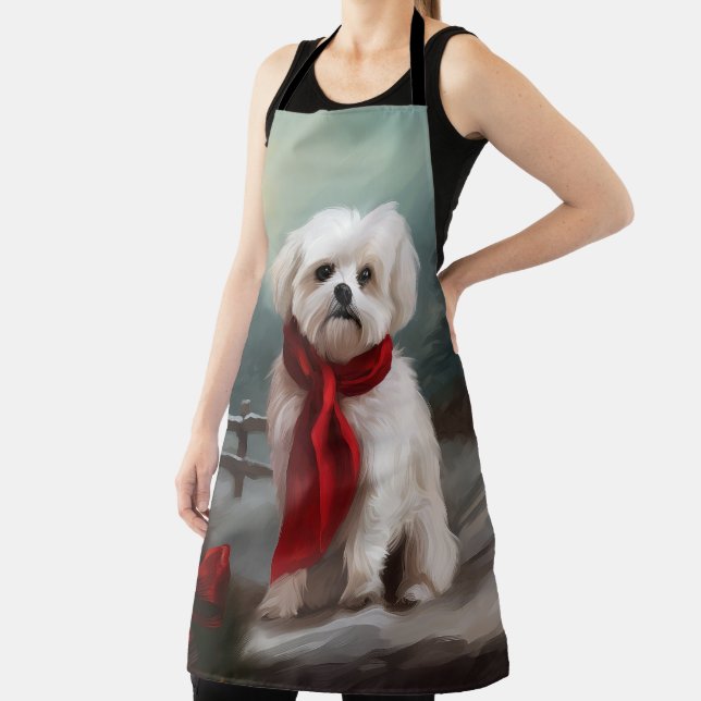 Maltese Dog in Snow Christmas  Apron (Insitu)