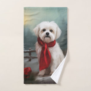 Maltese Dog in Snow Christmas  Bath Towel Set