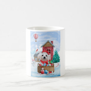 Maltese Dog In snow Christmas Dog House Coffee Mug