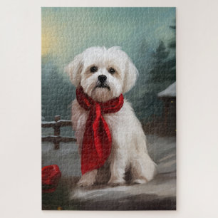 Maltese Dog in Snow Christmas  Jigsaw Puzzle