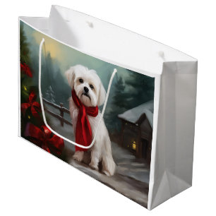 Maltese Dog in Snow Christmas Large Gift Bag