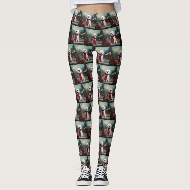 Maltese Dog in Snow Christmas  Leggings (Front)