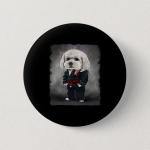 Maltese Dog Judo Karate Master In Black Judogi 1 2 Inch Round Button