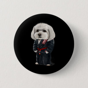 Maltese Dog Judo Karate Master In Black Judogi 2 Inch Round Button