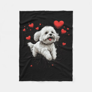 Maltese Dog Love Heart For Valentines Day Maltese  Fleece Blanket