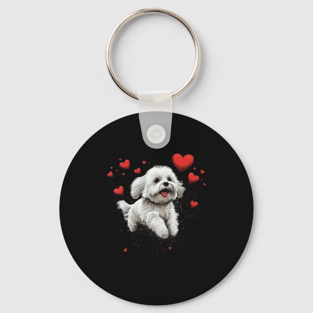Maltese Dog Love Heart For Valentines Day Maltese  Keychain (Front)