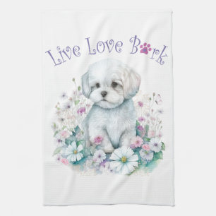 Maltese Dog Mom Floral Kitchen Towel