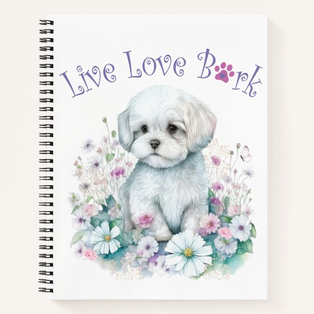 Maltese Dog Mom Floral Notebook (Front)
