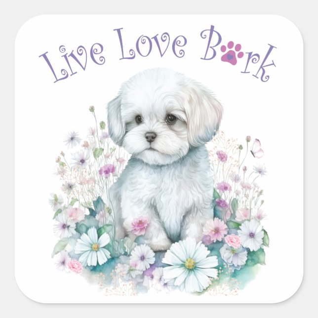 Maltese Dog Mom Floral Square Sticker (Front)
