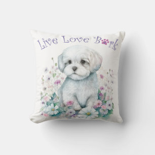 Maltese Dog Mom Floral Throw Pillow