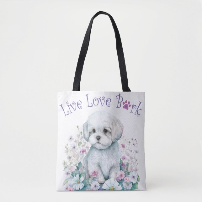 Maltese Dog Mom Floral Tote Bag (Front)