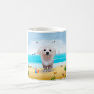 Maltese Dog on Beach Coffee Mug